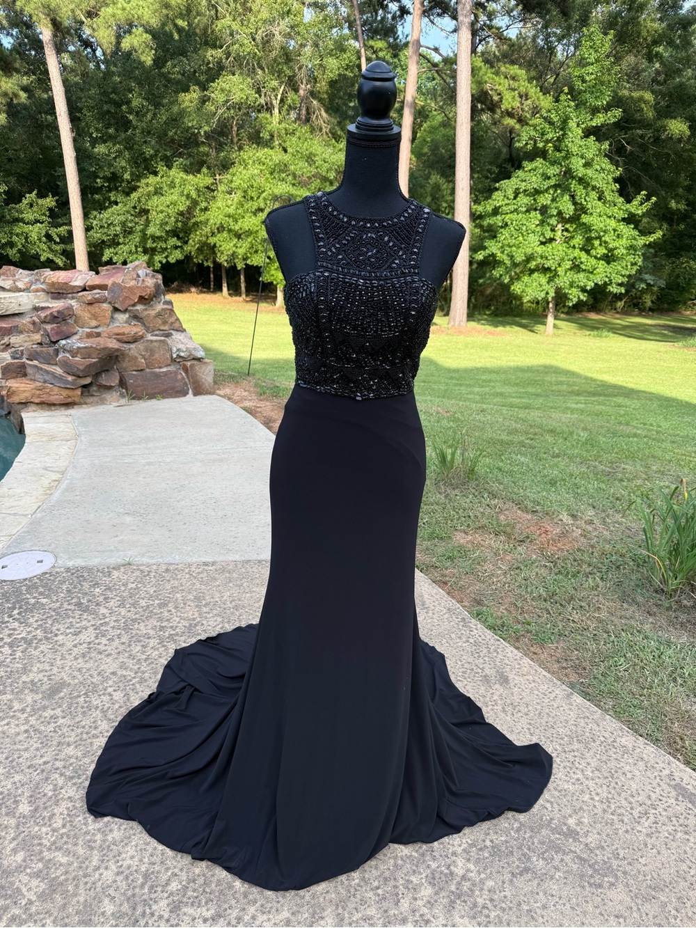 Sherri Hill Elegant Black Beaded Evening Gown - Sleeveless High Neck